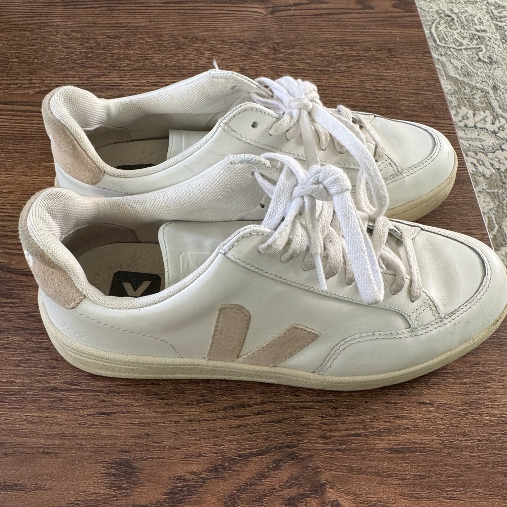 Veja V-12 Women's Extra White/Sable Cream and Tan Sneakers